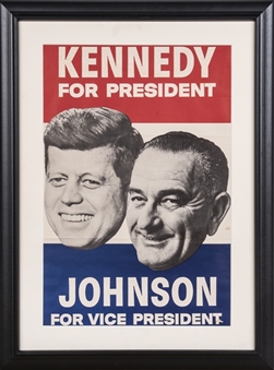 1960 John F. Kennedy & Lyndon B. Johnson Original Campaign Flyer In 19x25 Framed Display